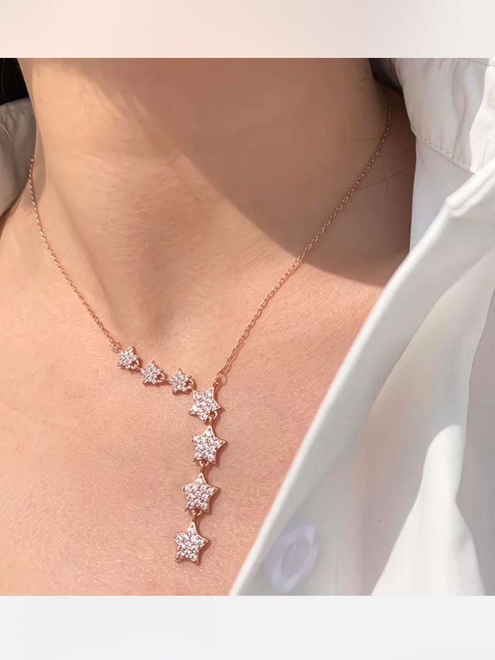 Rose Gold Star Drop Necklace - Women Jewelry